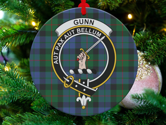 Physical Item 3.6" Scottish Clan Gunn Crest Tartan Christmas Tree Ornaments