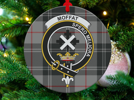 Physical Item 3.6" Scottish Clan Moffat Crest Tartan Christmas Ornaments