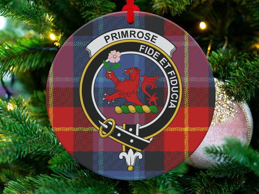 Physical Item 3.6" Scottish Clan Primrose Crest Tartan Christmas Ornaments