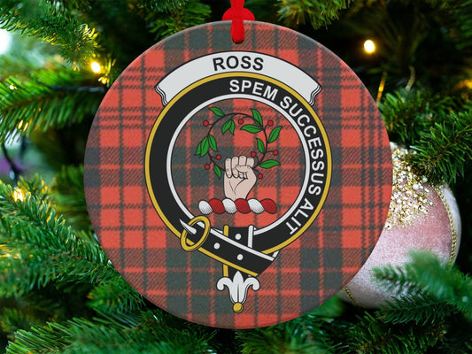 Physical Item 3.6" Scottish Clan Ross Tartan Crest Christmas Ornaments