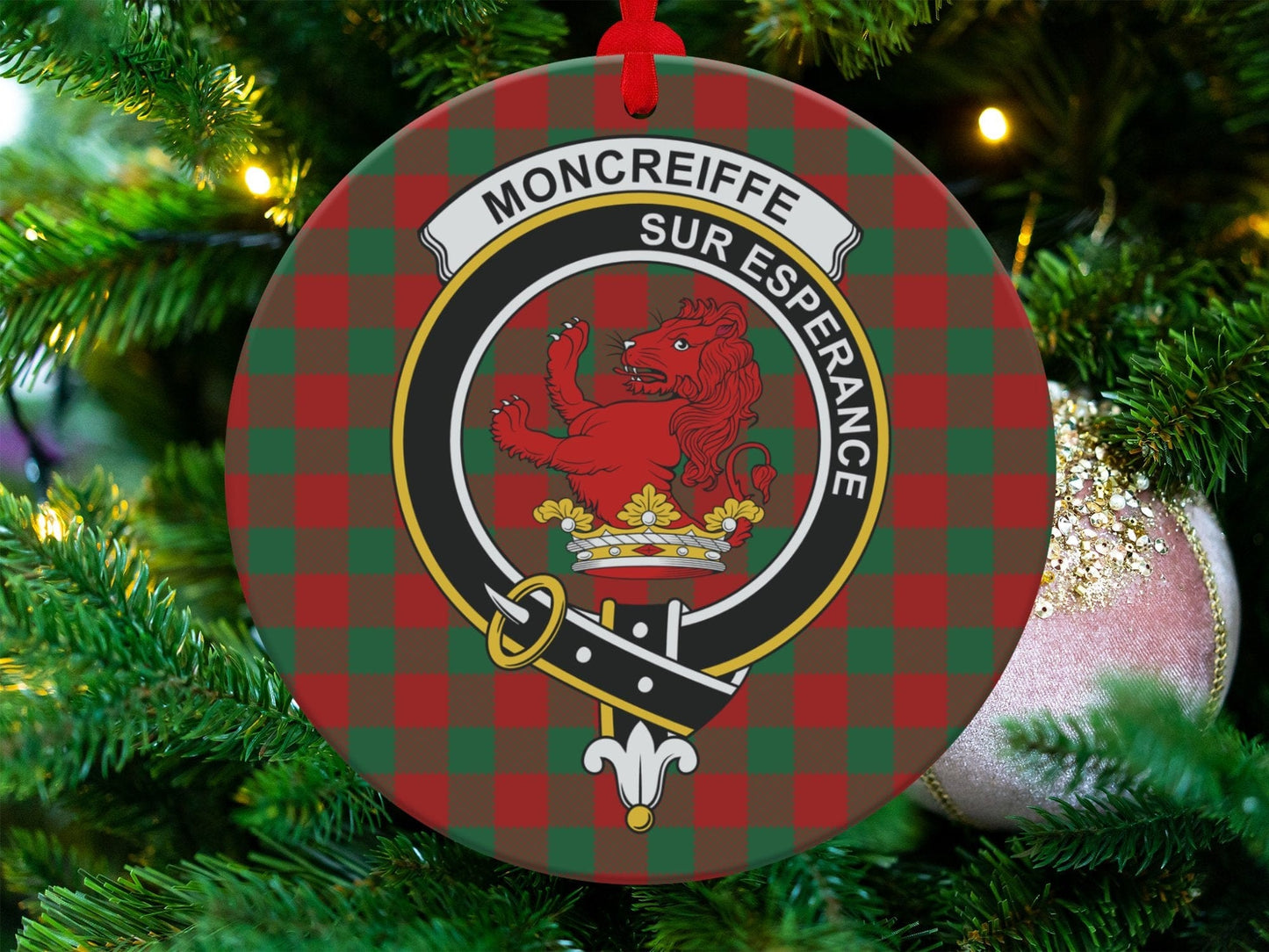 Physical Item 3.6" Scottish Moncreiffe Clan Crest Tartan Christmas Ornaments