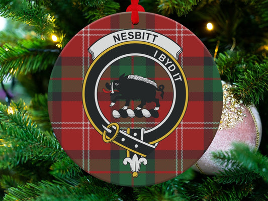 Physical Item 3.6" Scottish Nesbitt Clan Crest Tartan Christmas Ornaments