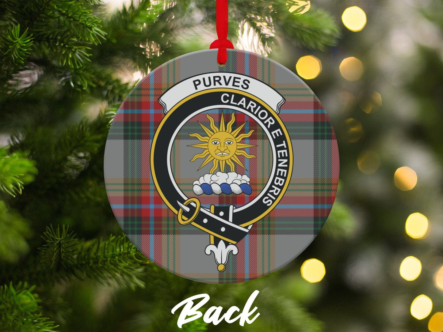 Physical Item 3.6" Scottish Purves Clan Crest Tartan Christmas Ornaments