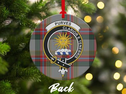 Physical Item 3.6" Scottish Purves Clan Crest Tartan Christmas Ornaments