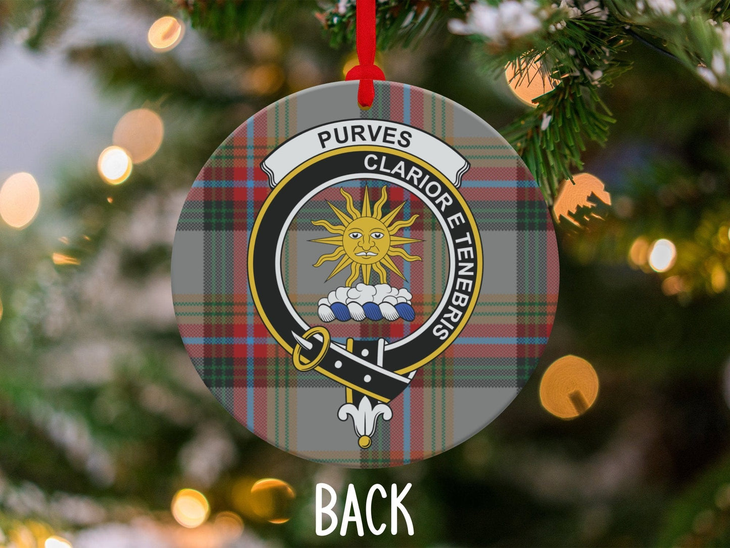 Physical Item 3.6" Scottish Purves Clan Crest Tartan Christmas Ornaments