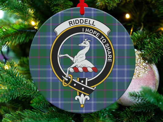 Physical Item 3.6" Scottish Riddell Clan Crest Tartan Christmas Ornaments