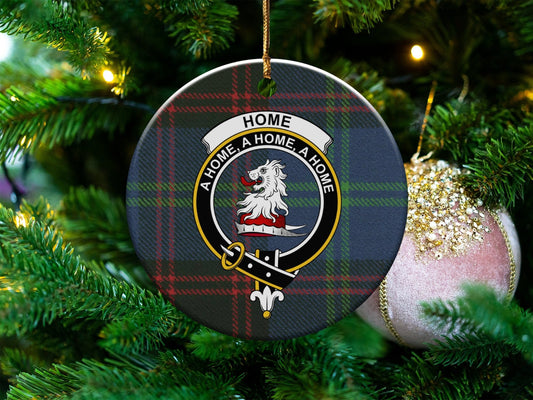 Physical Item 3" / White Home Scottish Clan Crest Ornament on Tartan Ornaments