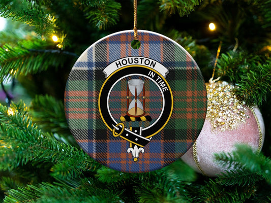 Physical Item 3" / White Houston Scottish Clan Crest Christmas Tree Ornaments