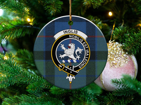 Physical Item 3" / White Inglis Clan Crest Christmas Ornaments