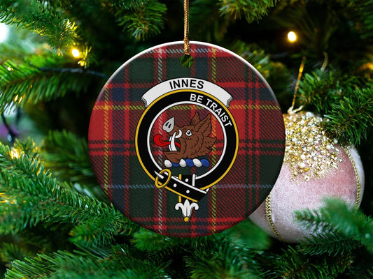 Physical Item 3" / White Innes Scottish Clan Crest Christmas Tartan Ornaments