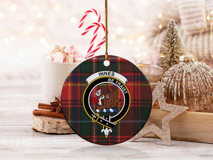 Physical Item 3" / White Innes Scottish Clan Crest Christmas Tartan Ornaments