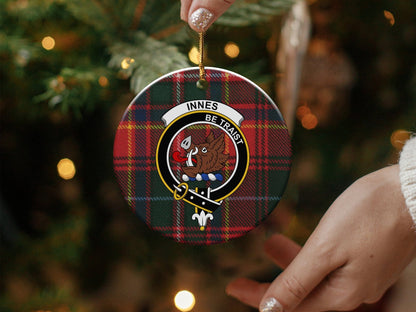 Physical Item 3" / White Innes Scottish Clan Crest Christmas Tartan Ornaments