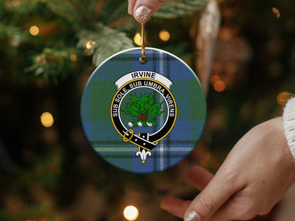 Physical Item 3" / White Irvine Clan Crest Christmas Ceramic Ornament Ornaments