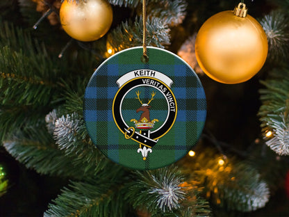 Physical Item 3" / White Keith Clan Crest Christmas Ceramic Ornament