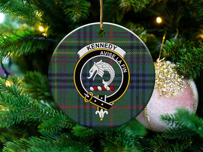 Physical Item 3" / White Kennedy Scottish Clan Crest Christmas Ceramic Ornaments