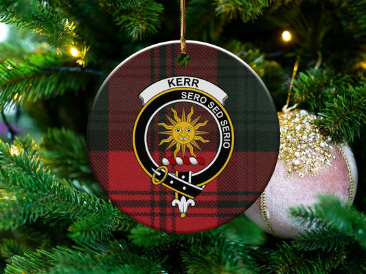 Physical Item 3" / White Kerr Scottish Clan Crest Christmas Ornaments