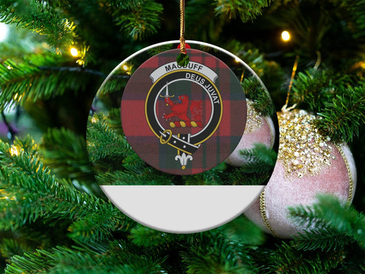 Physical Item 3" / White MacDuff Clan Crest Christmas Ceramic Tree Ornaments