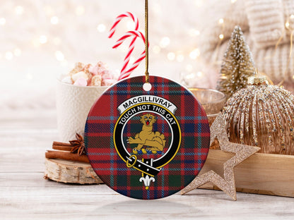 Physical Item 3" / White MacGillivray Clan Crest Christmas Tartan Ornaments