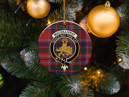 Physical Item 3" / White MacGillivray Clan Crest Christmas Tartan Ornaments