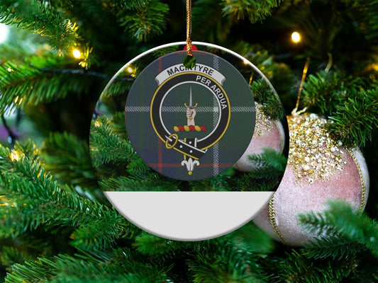 Physical Item 3" / White MacIntyre Clan Crest Christmas Round Ornaments