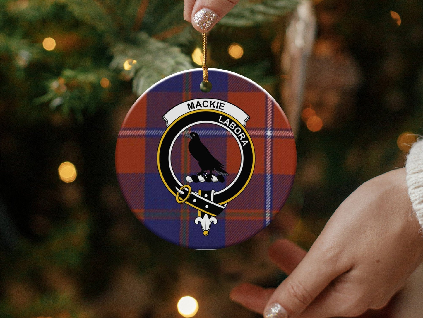 Physical Item 3" / White Mackie Scottish Clan Crest Christmas Tree Ornaments