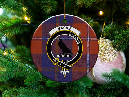 Physical Item 3" / White Mackie Scottish Clan Crest Christmas Tree Ornaments