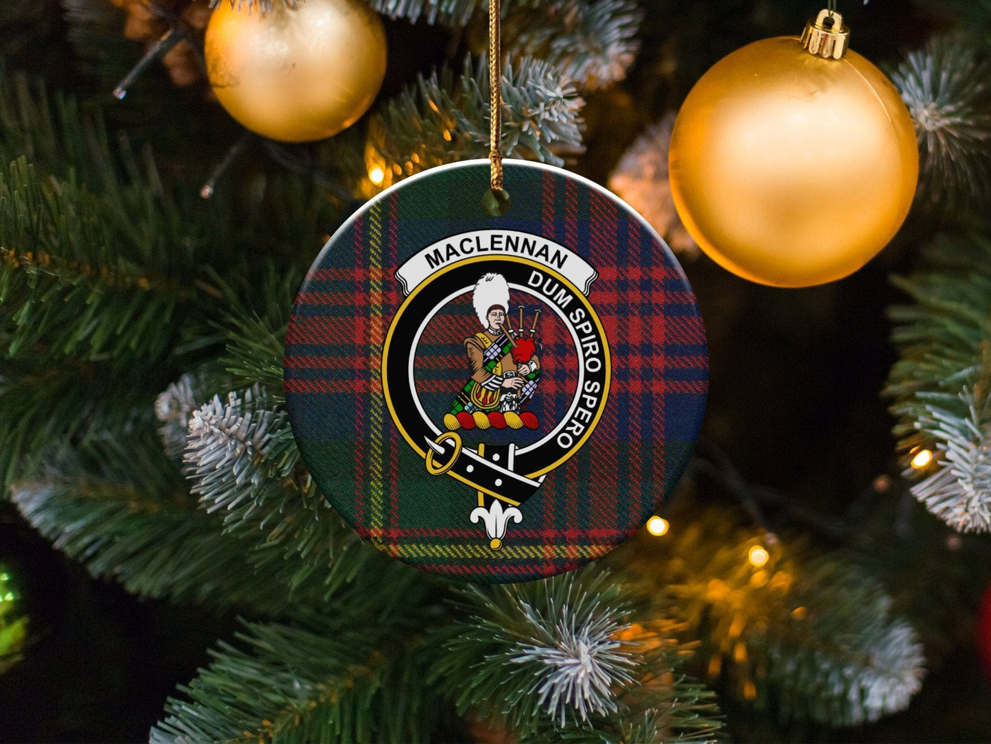 Physical Item 3" / White MacLennan Clan Tartan Background Ornaments