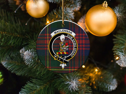 Physical Item 3" / White MacLennan Clan Tartan Background Ornaments