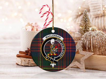 Physical Item 3" / White MacLennan Clan Tartan Background Ornaments