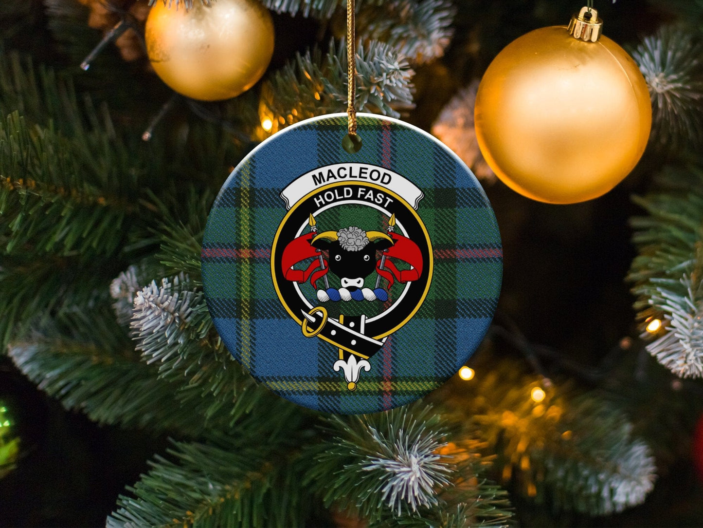 Physical Item 3" / White MacLeod Clan Crest Christmas Ornament