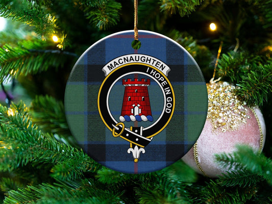 Physical Item 3" / White MacNaughten Clan Crest Christmas Tartan Ceramic Ornaments