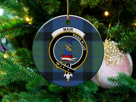 Physical Item 3" / White Mair Clan Crest Christmas Ceramic Ornament Tartan Ornaments