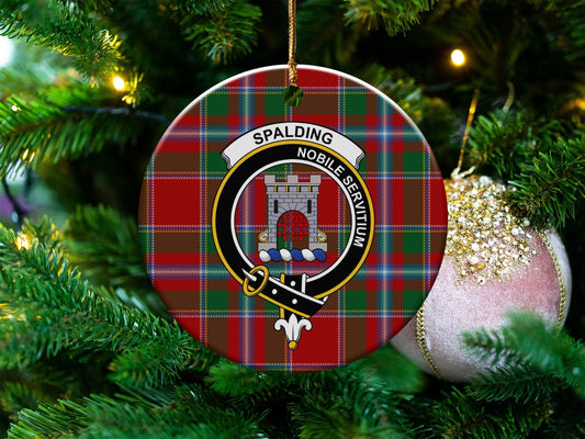 Physical Item 3" / White Spalding Clan Crest Christmas Ceramic Ornament Tartan Ornaments