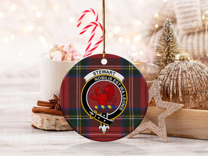 Physical Item 3" / White Stewart Nobilis Est Ira Leonis Crest Tartan Ornaments