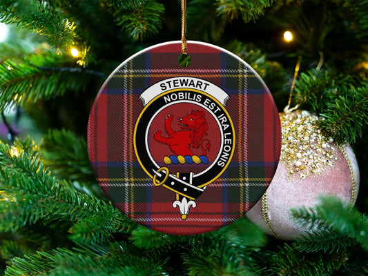 Physical Item 3" / White Stewart Nobilis Est Ira Leonis Crest Tartan Ornaments