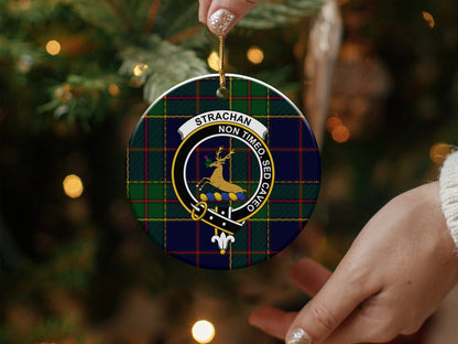 Physical Item 3" / White Strachan Scottish Clan Crest Christmas Ceramic Ornaments