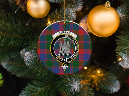 Physical Item 3" / White Strang Crest Christmas Ornament on Tartan Background Ornaments