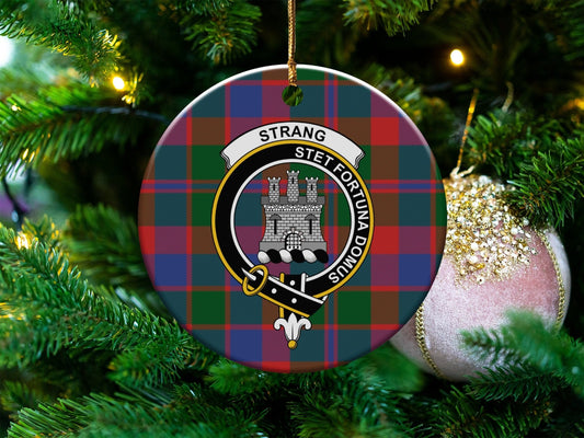 Physical Item 3" / White Strang Crest Christmas Ornament on Tartan Background Ornaments