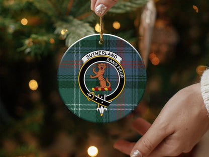 Physical Item 3" / White Sutherland Clan Crest Christmas Ceramic Ornaments