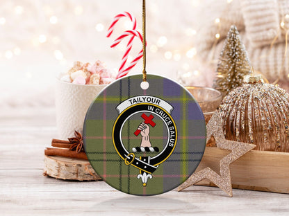 Physical Item 3" / White Tailyour Clan Crest Ceramic Christmas Tartan Ornaments