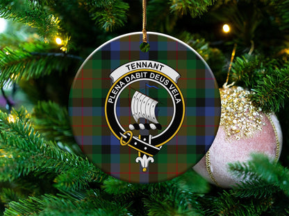 Physical Item 3" / White Tennant Clan Crest Christmas Ceramic Tartan Ornaments