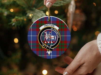 Physical Item 3" / White Trotter Clan Crest Christmas Ceramic Tartan Ornaments