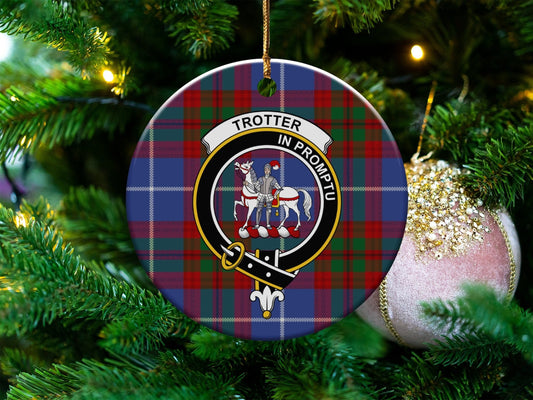 Physical Item 3" / White Trotter Clan Crest Christmas Ceramic Tartan Ornaments