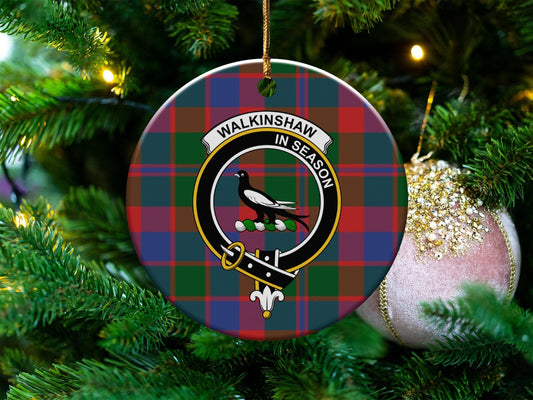 Physical Item 3" / White Walkinshaw Scottish Clan Crest Christmas Ornaments