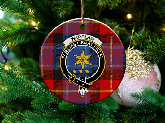 Physical Item 3" / White Wardlaw Clan Crest Christmas Tartan Plaid Ornaments