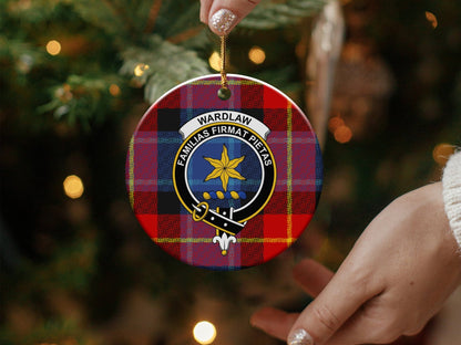 Physical Item 3" / White Wardlaw Clan Crest Christmas Tartan Plaid Ornaments