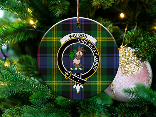 Physical Item 3" / White Watson Scottish Clan Crest Christmas Ceramic Ornaments