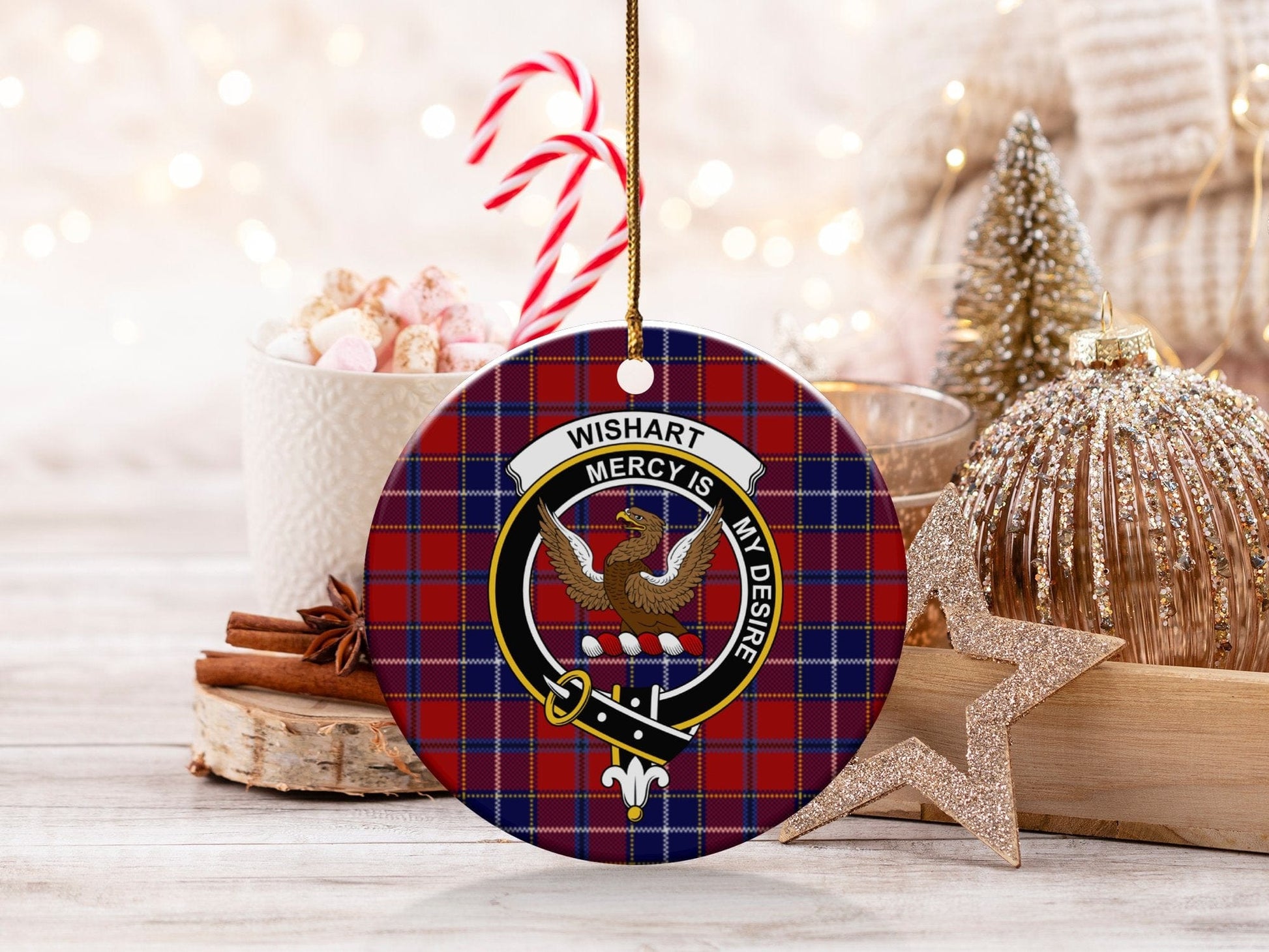 Physical Item 3" / White Wishart Clan Crest Christmas Ceramic Ornaments