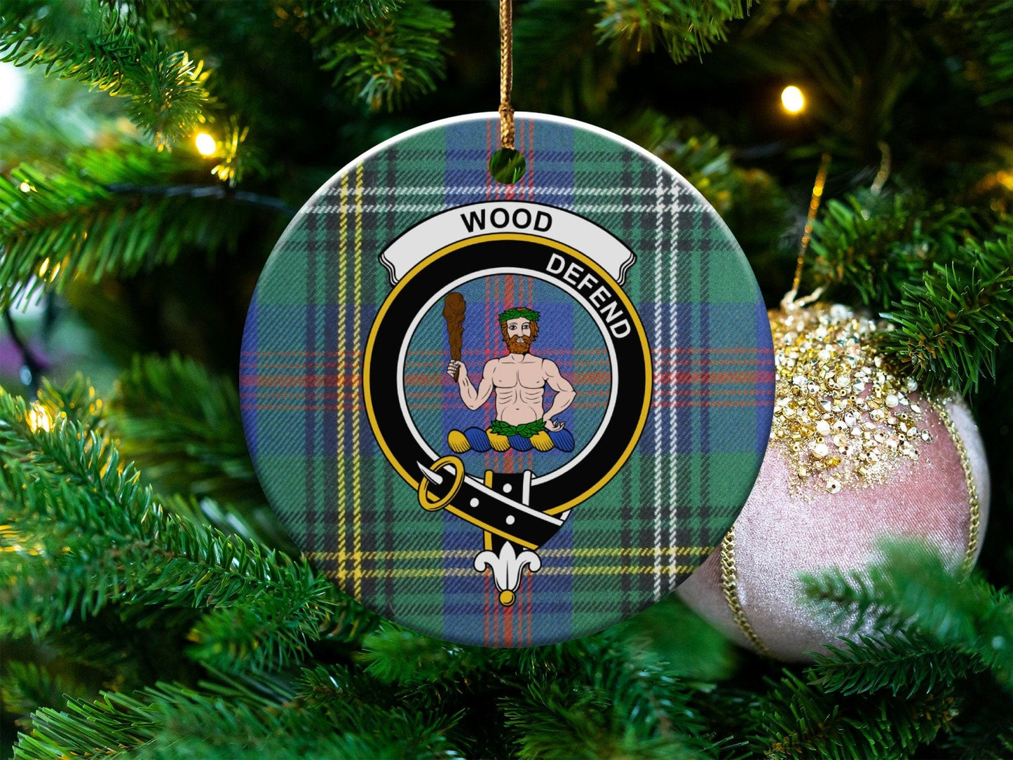 Physical Item 3" / White Wood Scottish Clan Crest Christmas Ceramic Ornaments