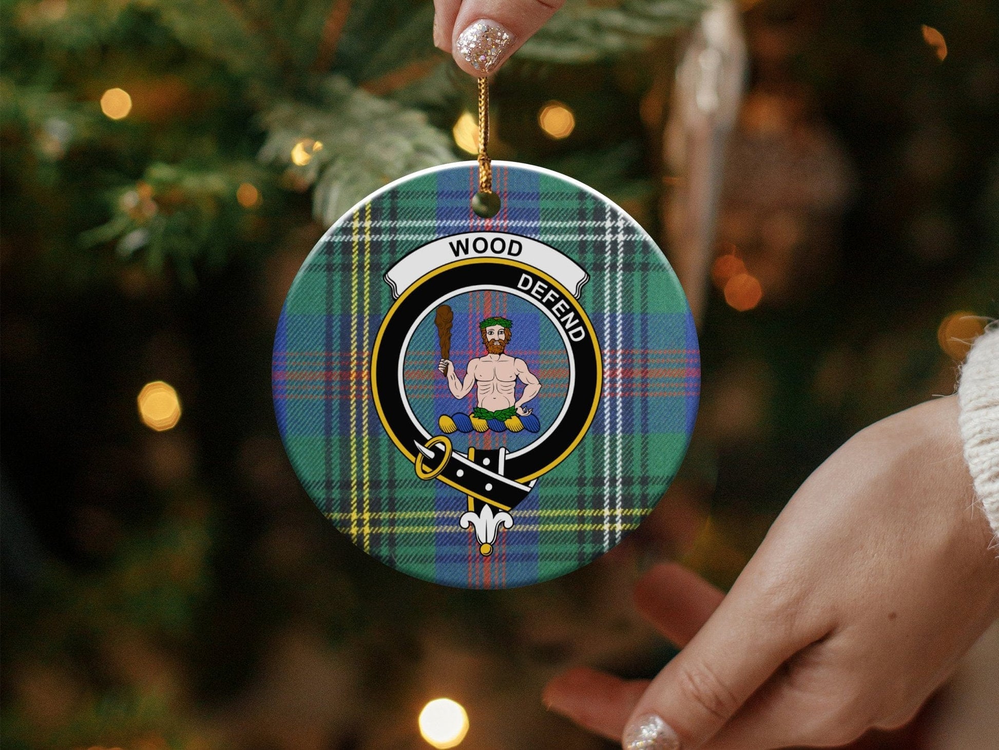 Physical Item 3" / White Wood Scottish Clan Crest Christmas Ceramic Ornaments